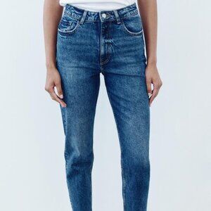 Zara High Waist Mom Fit Jeans - Washed Blue